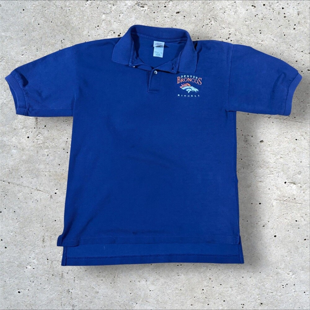 Vintage Denver Broncos Riddell Polo Shirt Mens M Blue Embroidered NFL Football